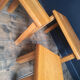 3 nesting tables in vintage elm, brutalist design.