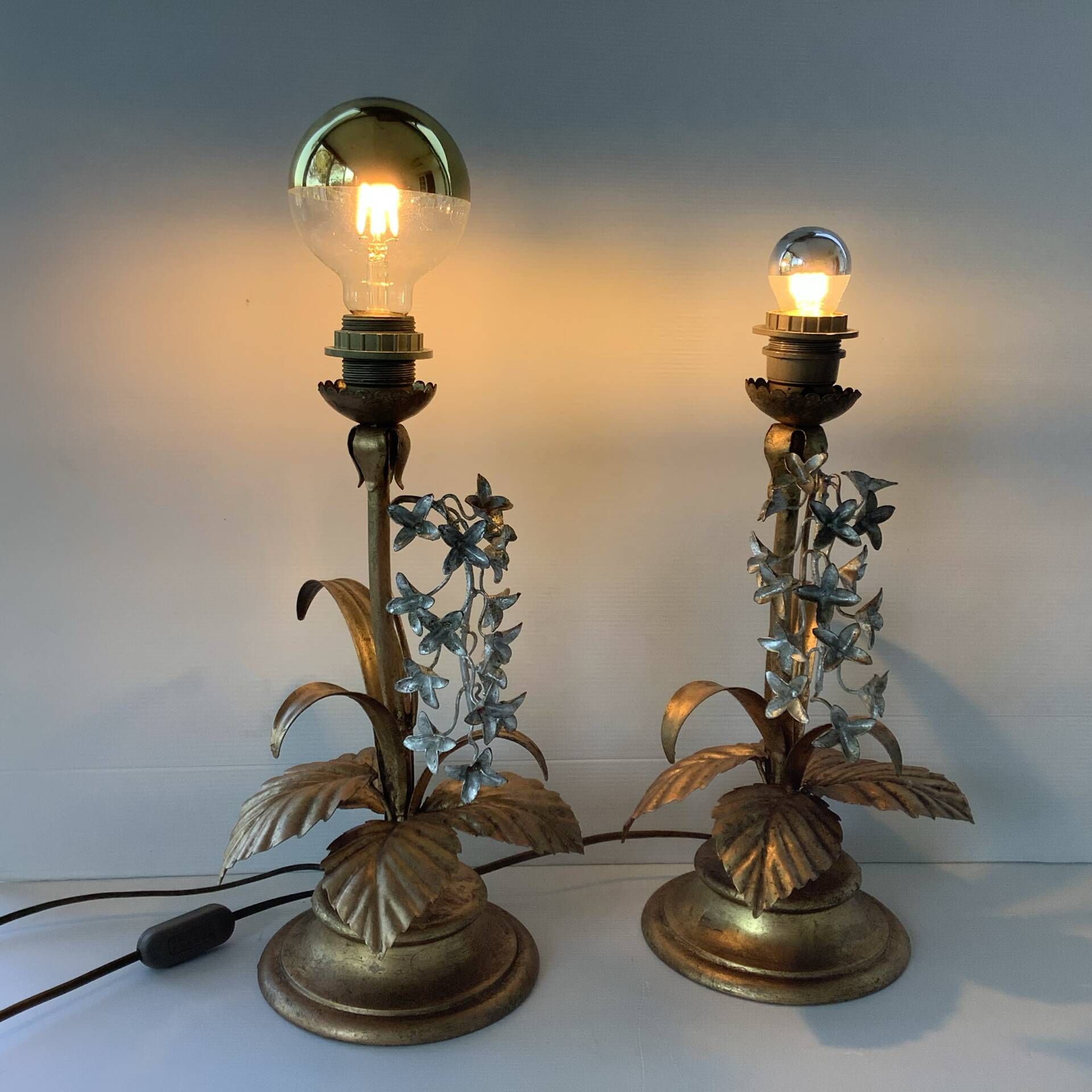 Pair of Lamps Attributed to Hans Kogl Vintage 1970 Hollywood Regency Wisteria