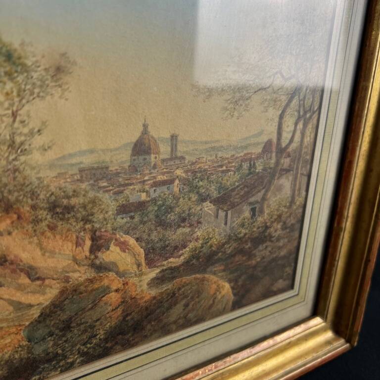 Luigi Garibbo 1858 - Italy view from Florence young woman - Tempera painting