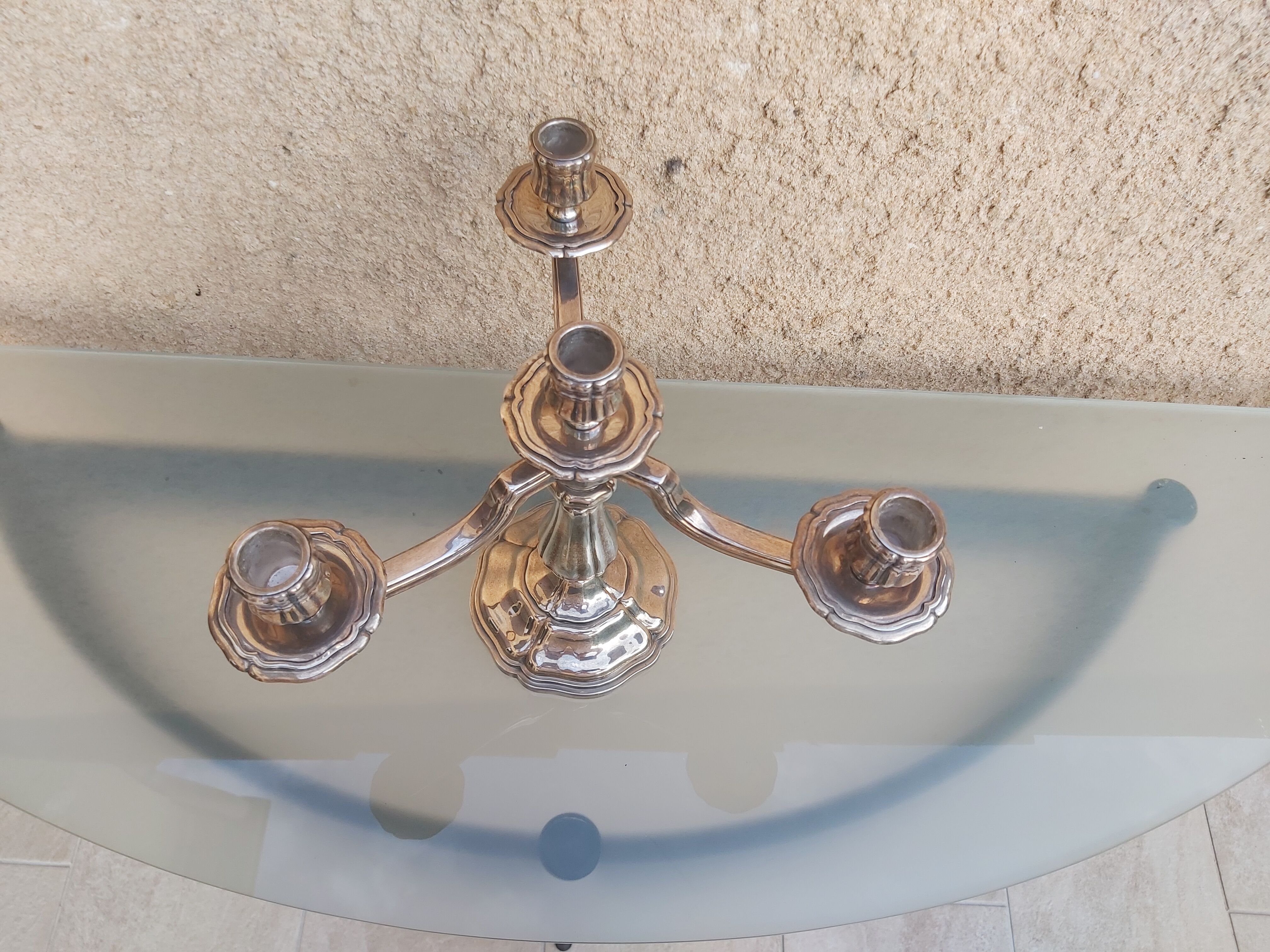 Chandelier 3 branches, silver metal, Saint Médard