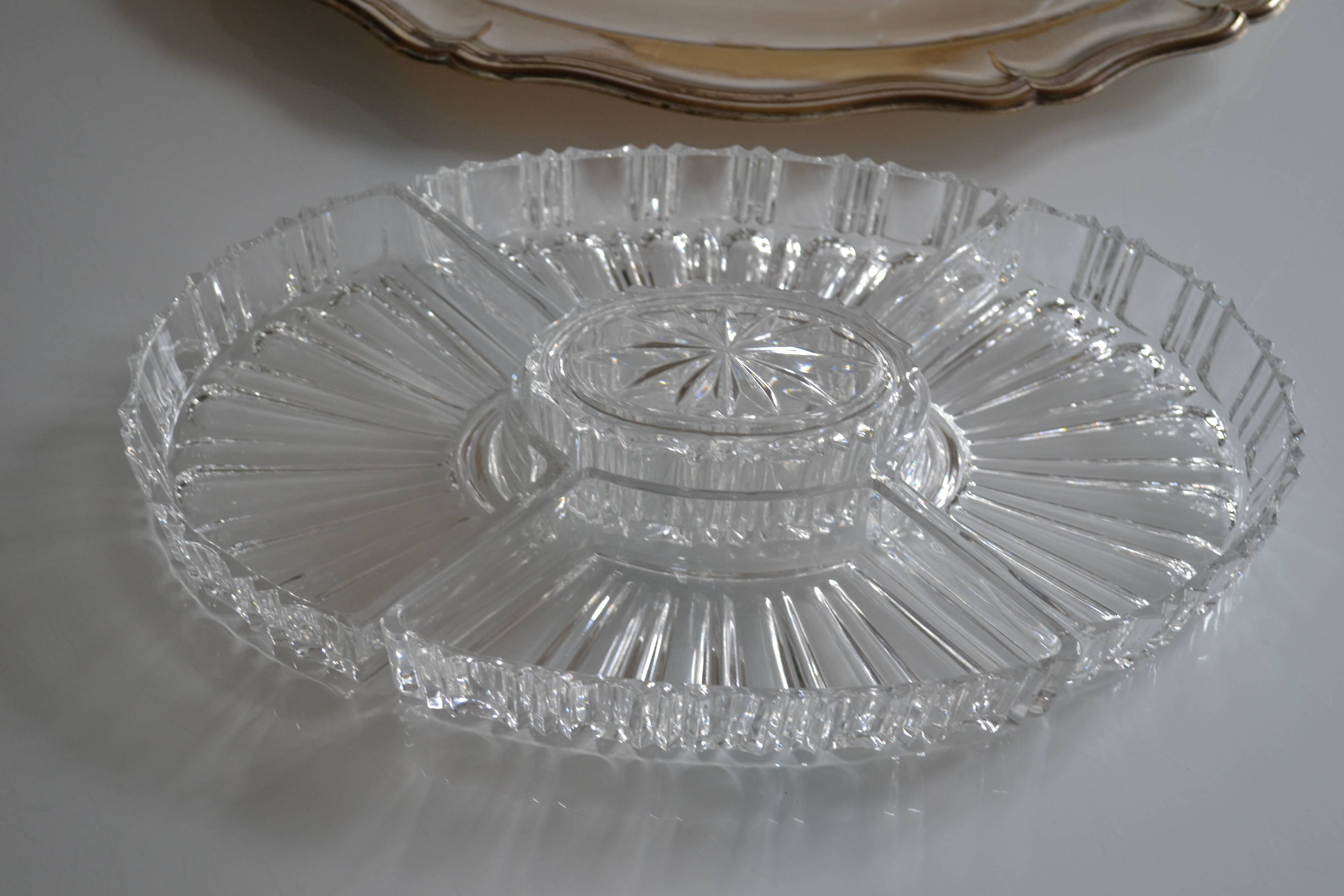 Silver-plated metal aperitif serving tray with HKE hallmark and glass.