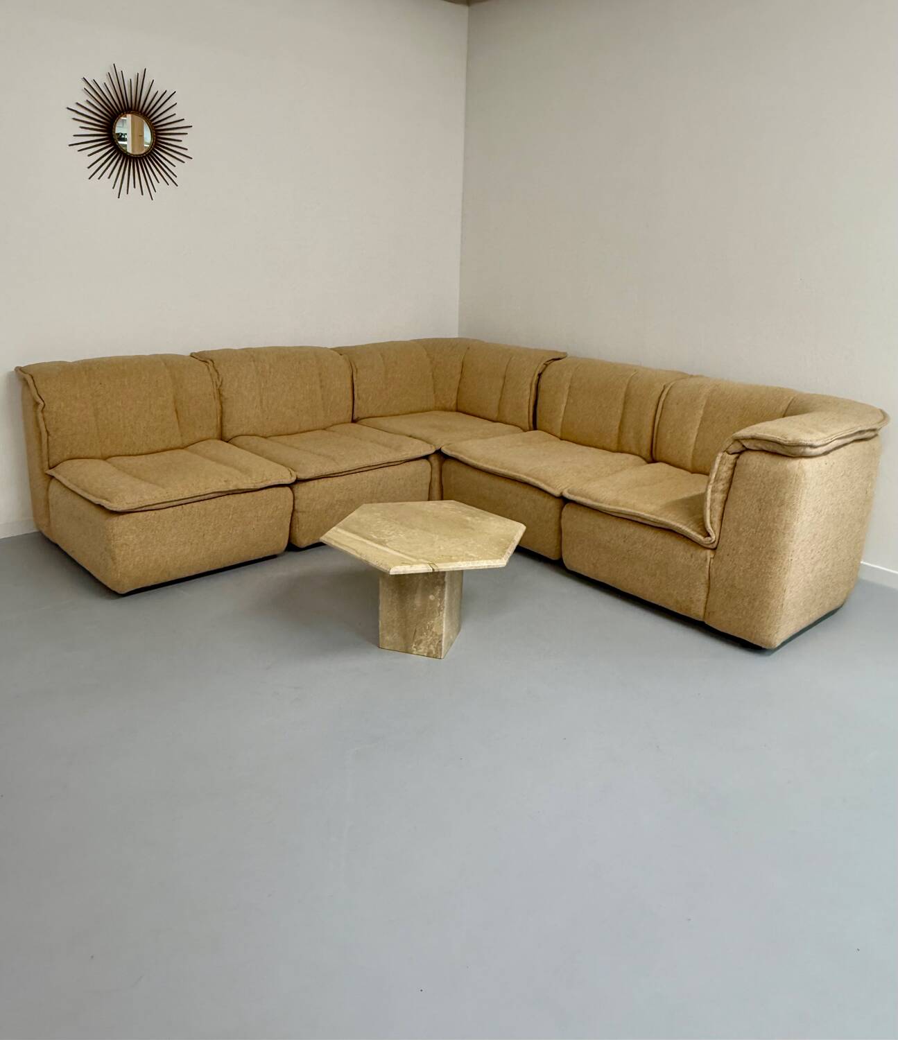 Modular sofa in beige fabric, 70s, 5 elements