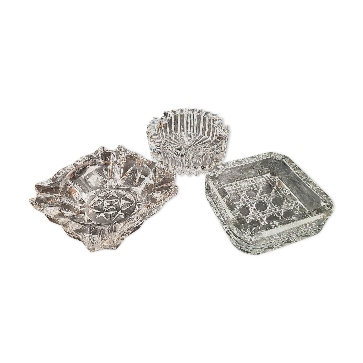 Lot 3 vide-poches verre ciselé
