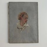 Oil on canvas charming portrait of a young woman with a headdress 1920