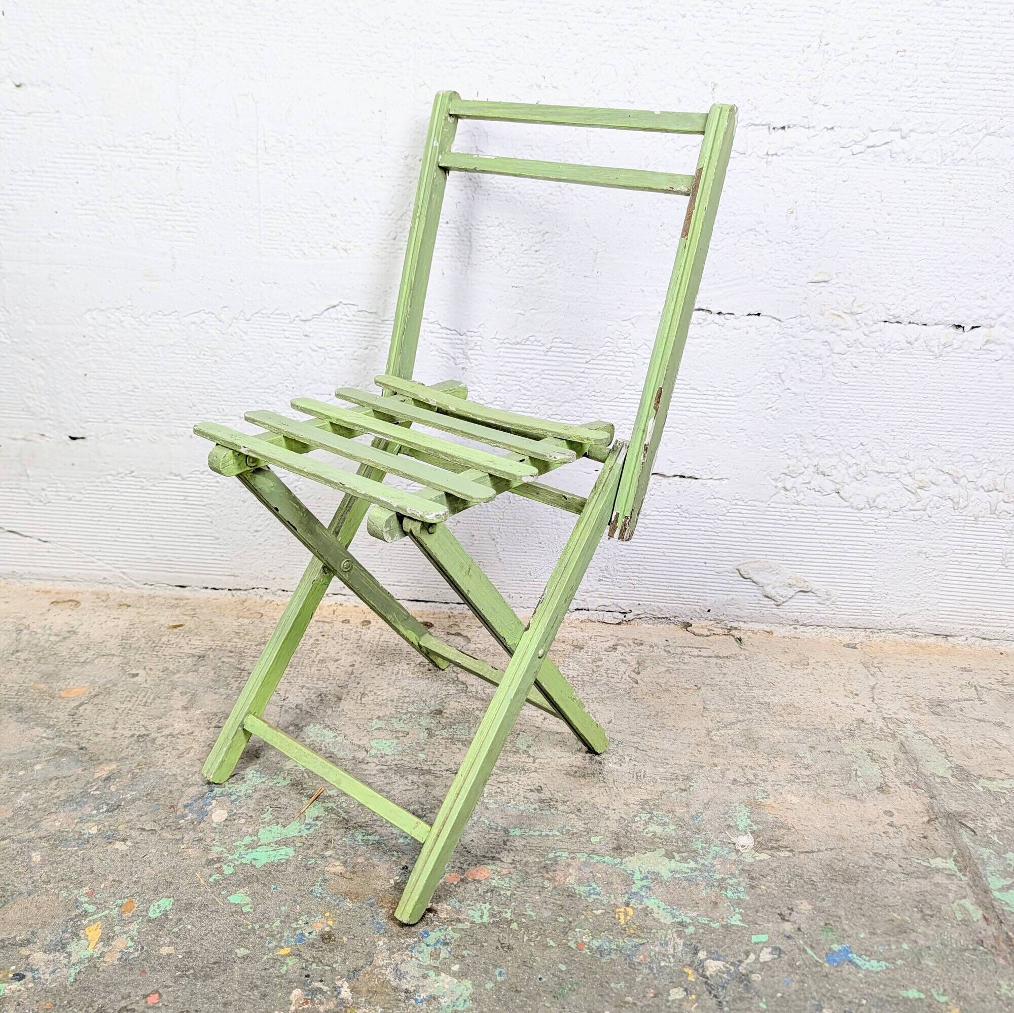 Child's folding chair in patinated green wood