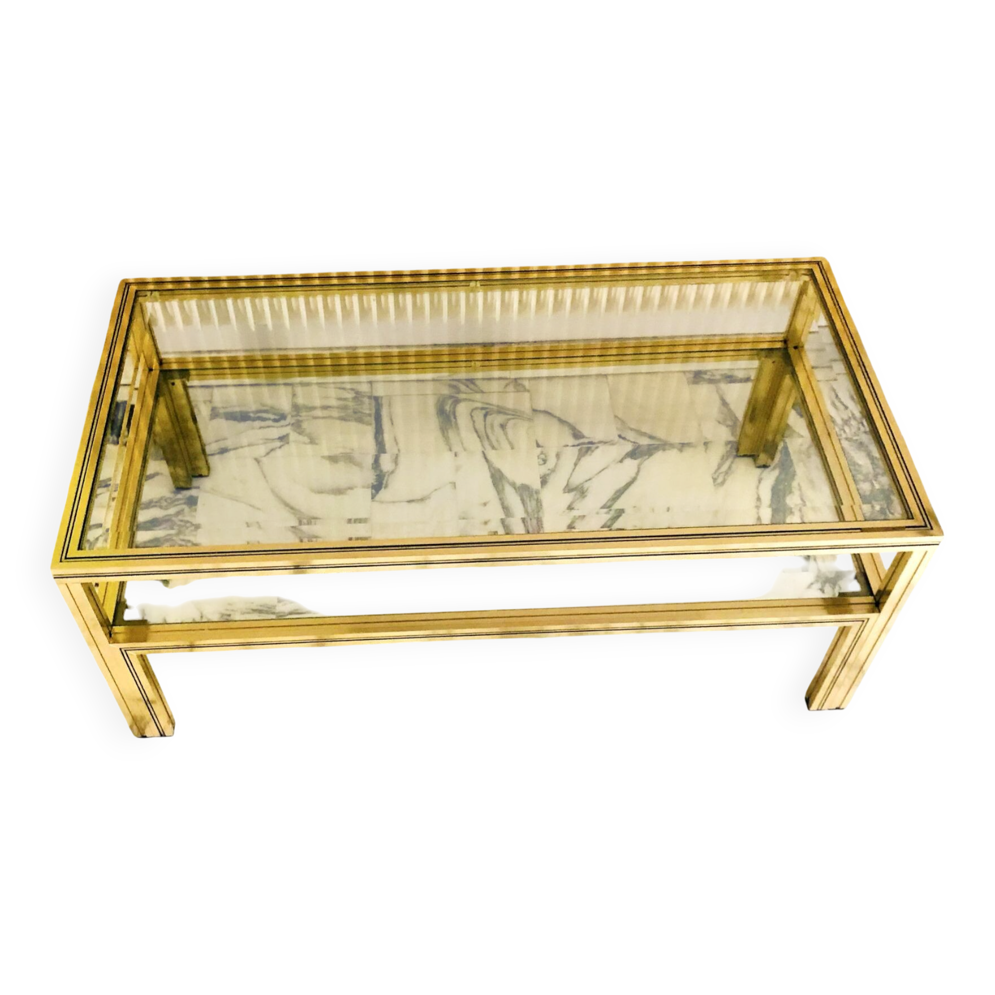 Coffee table with 2 brass and glass tops signed Pierre Vandel Paris, circa 70s.