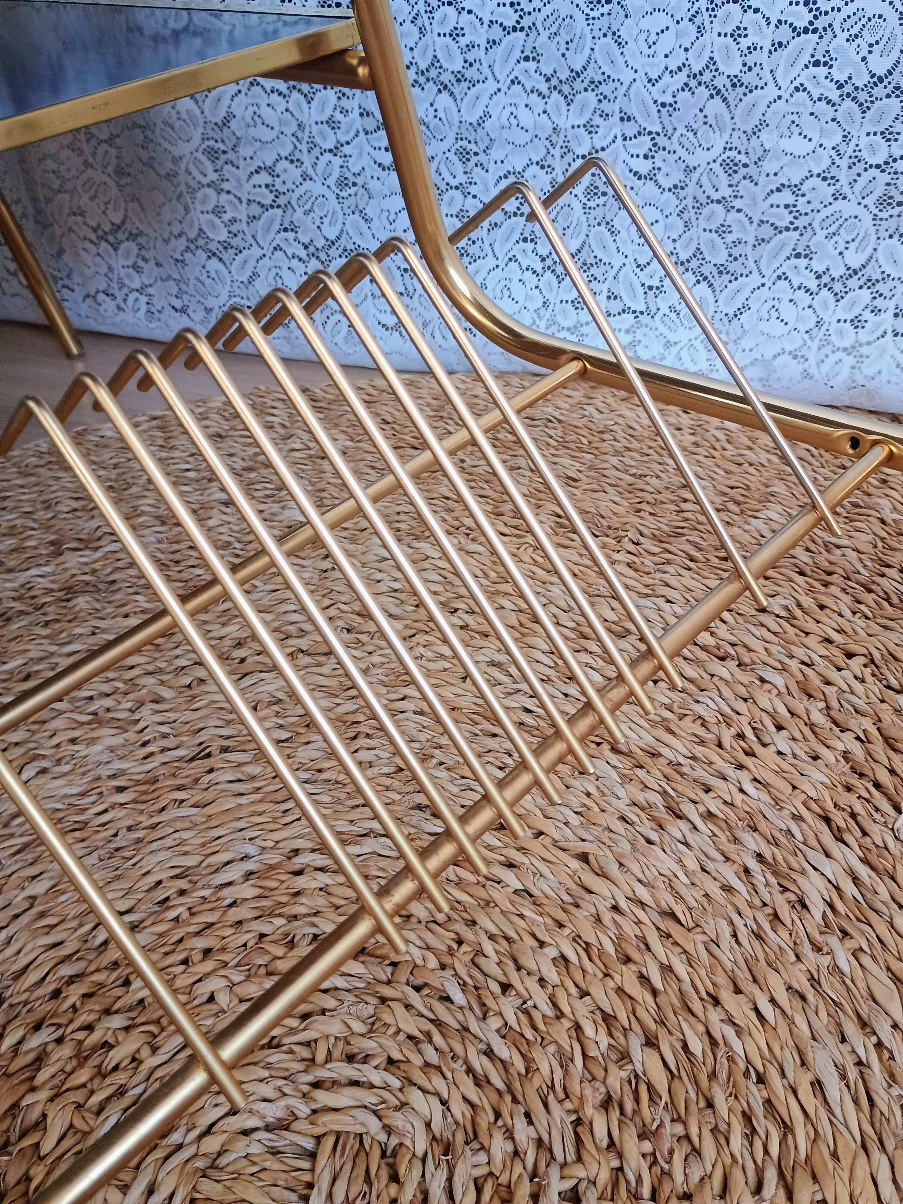 Coffee table with gold metal vinyl holder from the 70s)