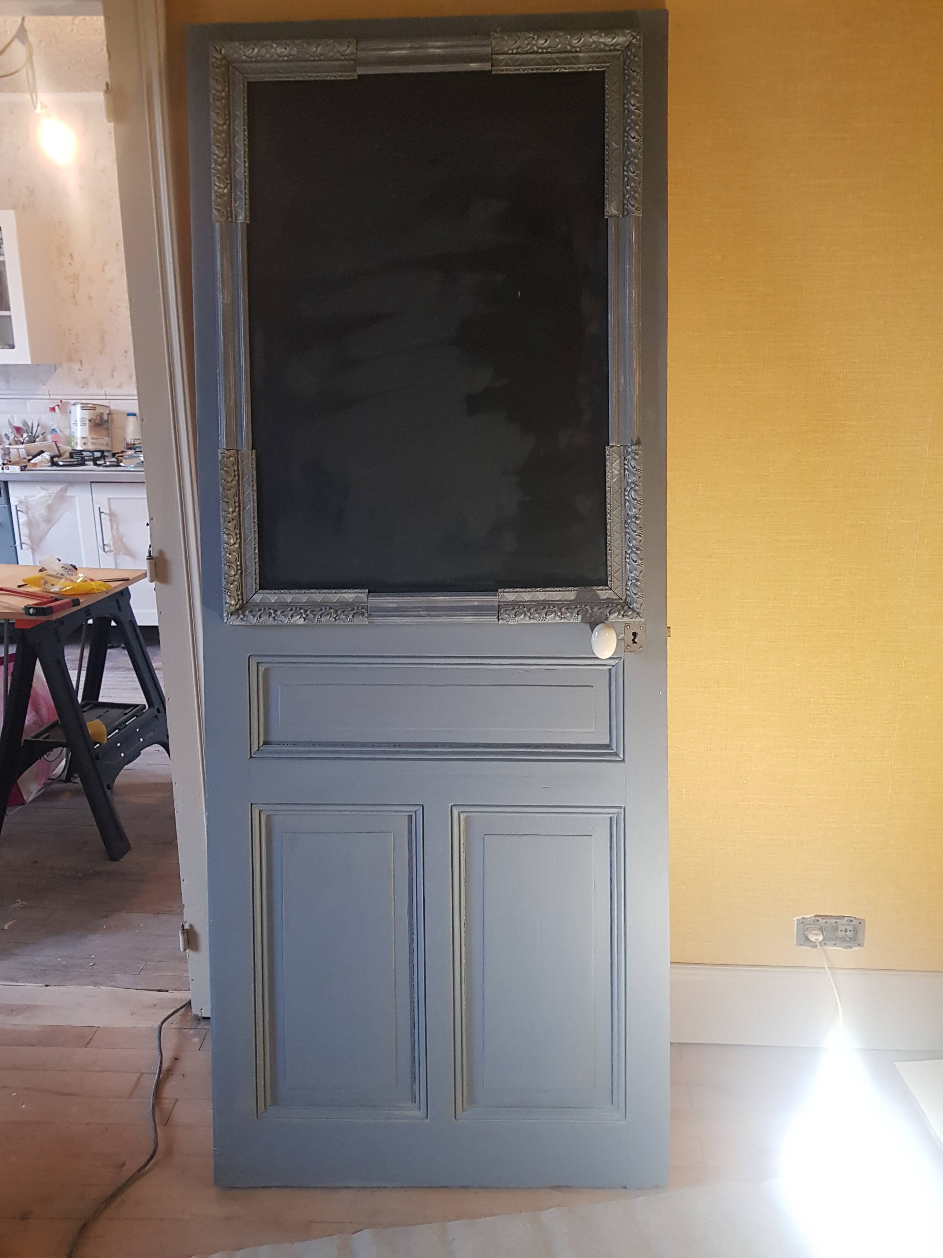 Large painted oak interior door with its hinges
