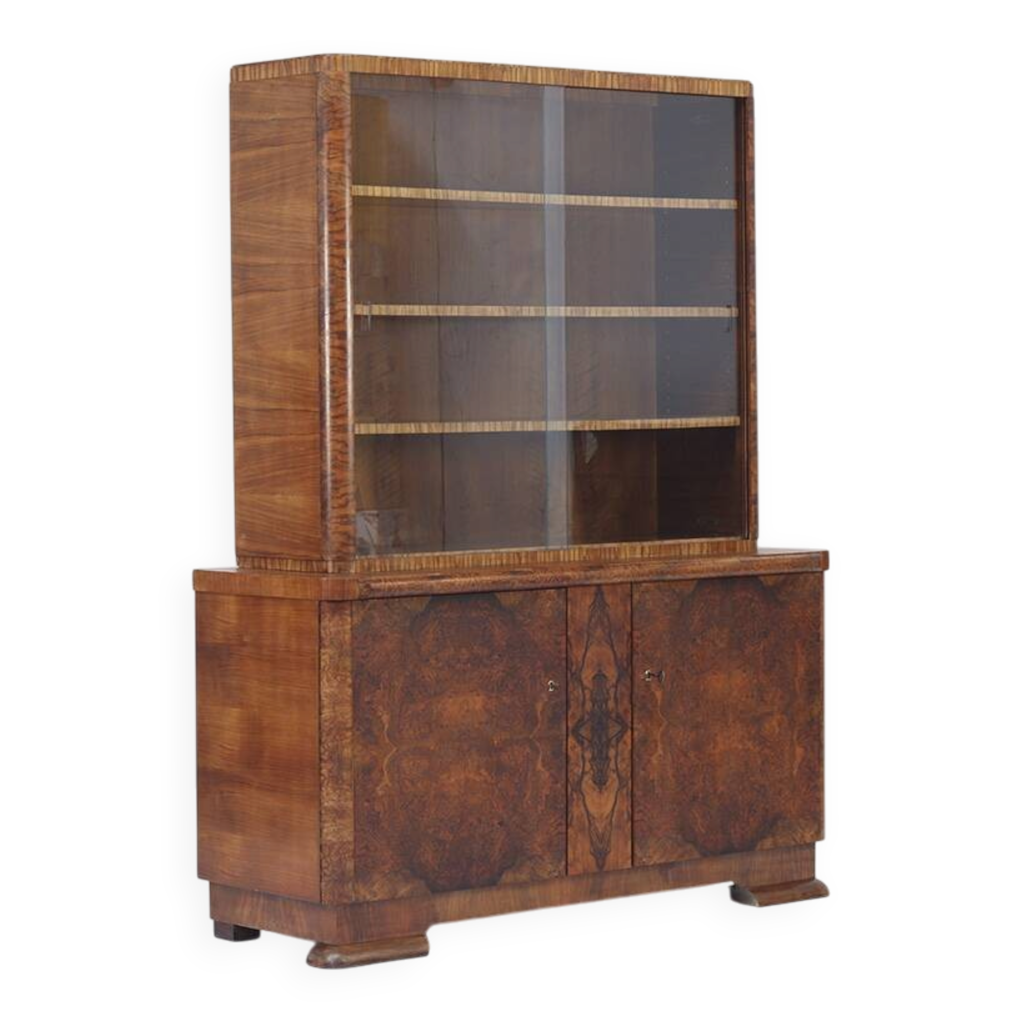 Walnut Art Deco Design Bookcase / Cabinet / Display Case