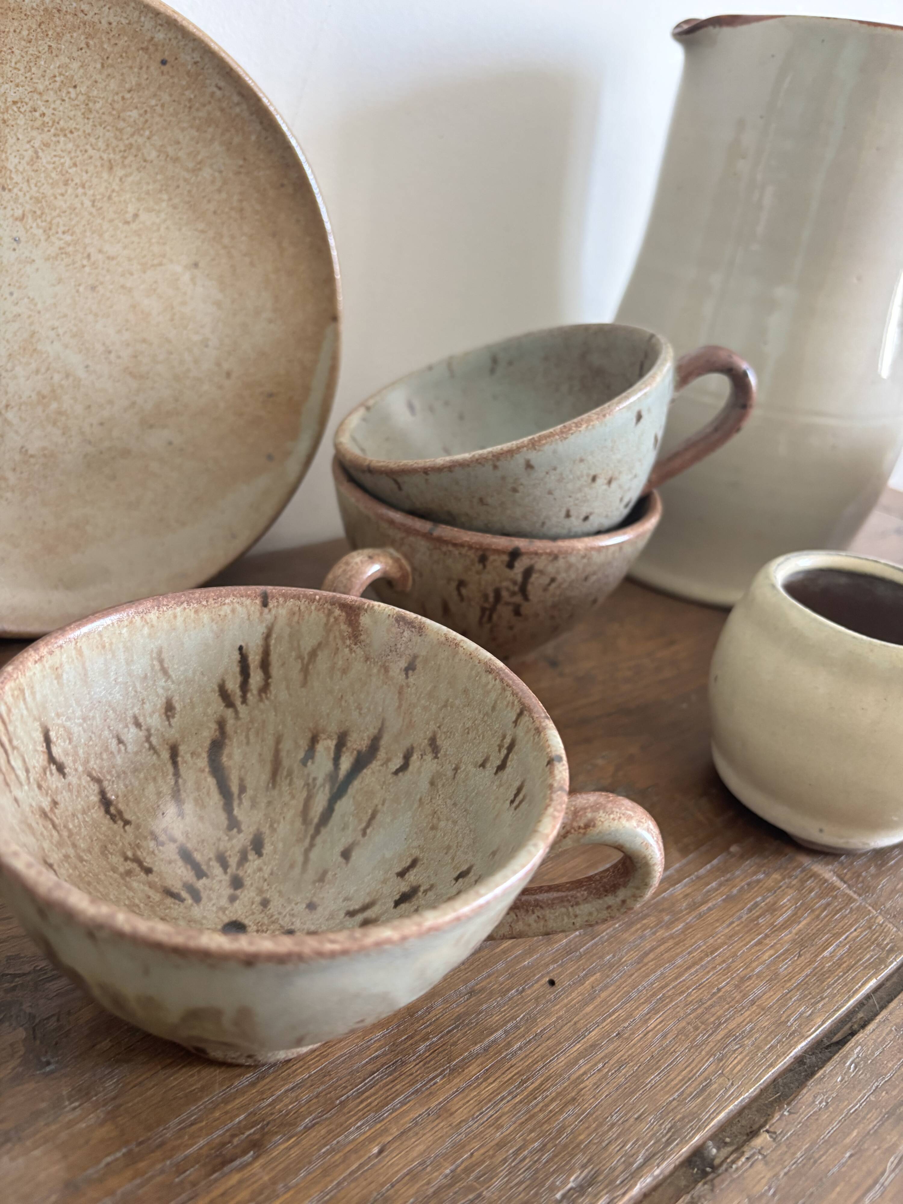 Set of French artisanal stoneware ceramics – 1960s