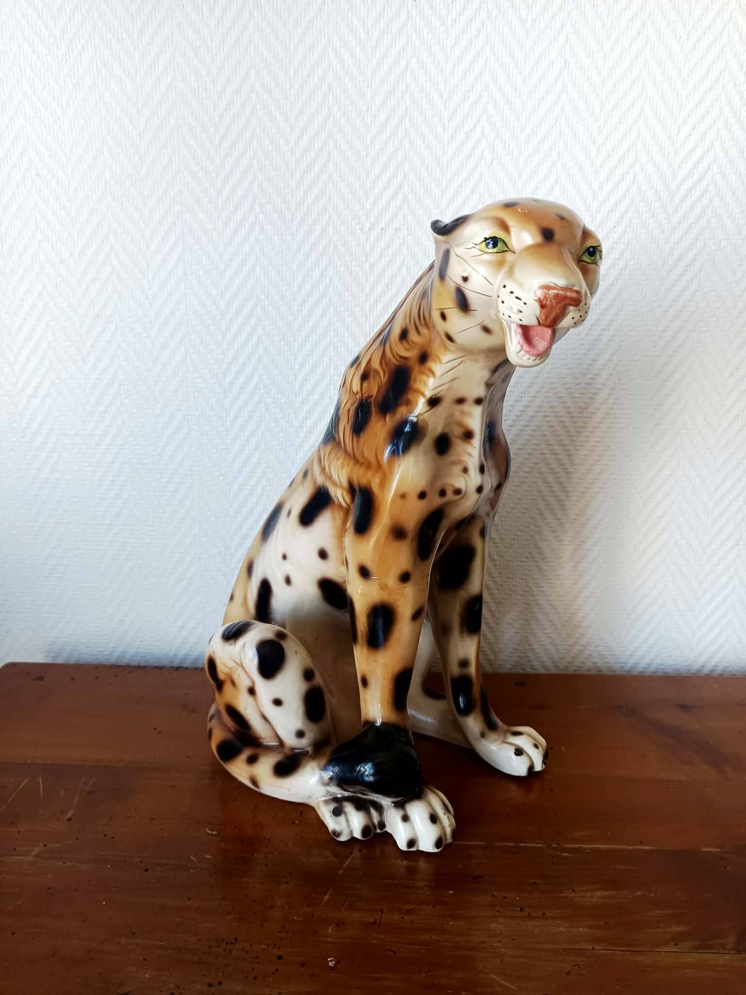 Vintage ceramic leopard, Italy 1970