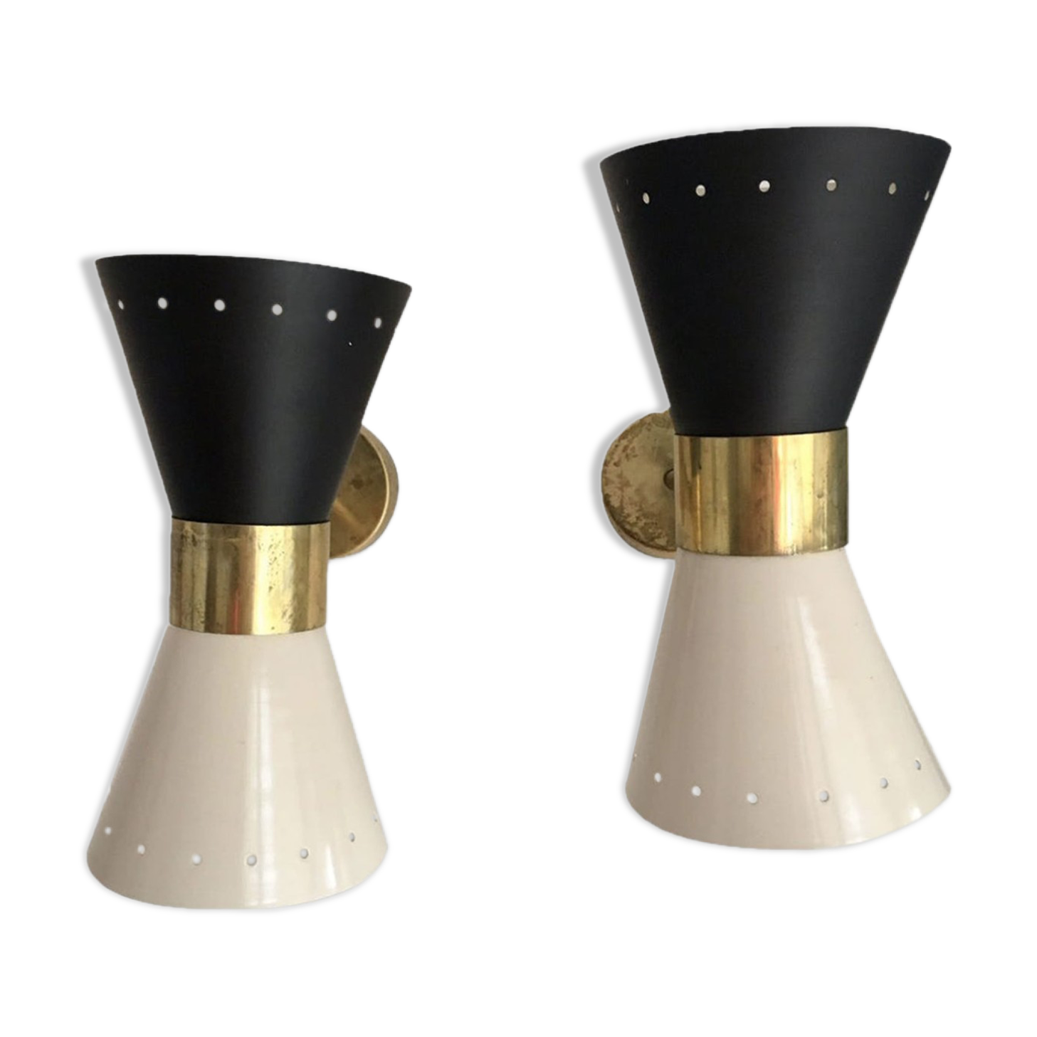Pair of black Italian diabolo wall lights.