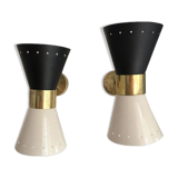 Pair of black Italian diabolo wall lights.