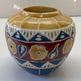 Cache pot ancien en faïence émaillée et cloisonnée