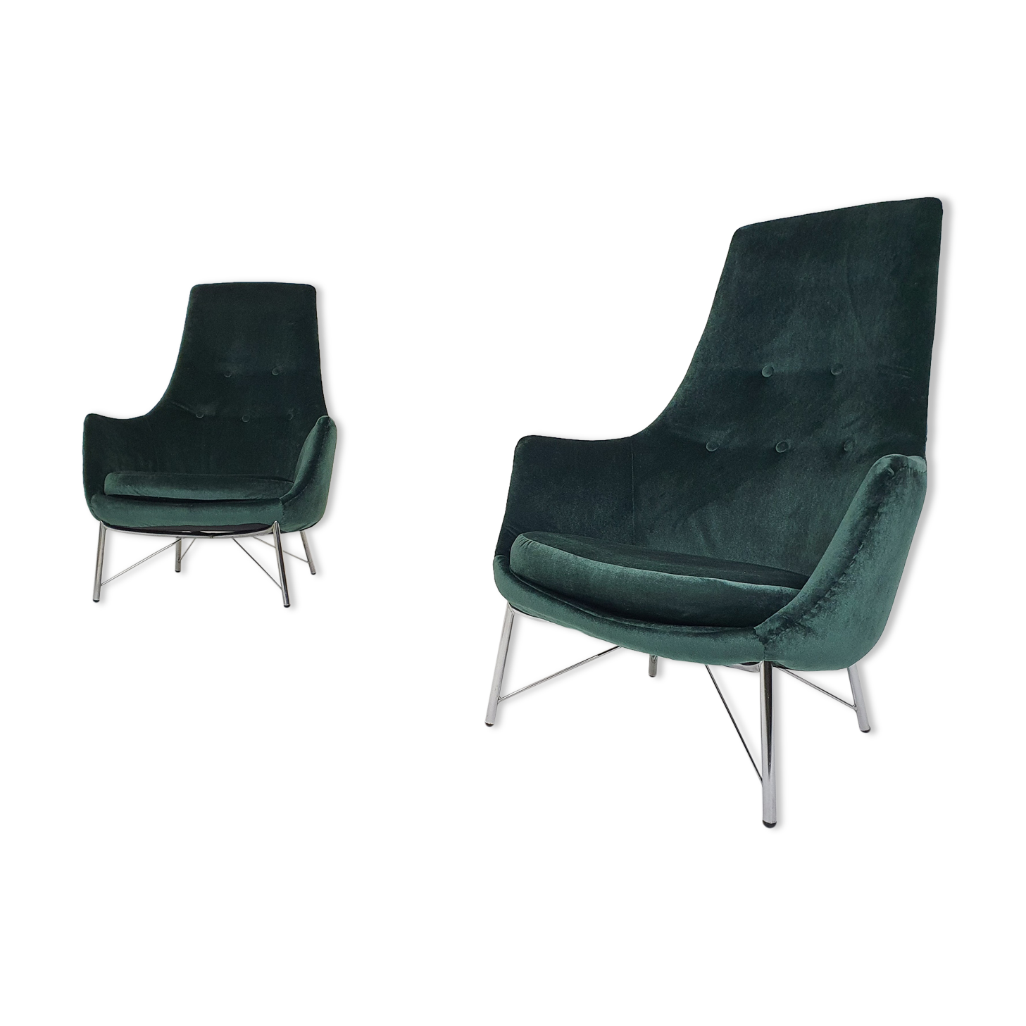 Karl Ekselius for Pastoe FM31 velvet lounge chairs, The Netherlands 1959