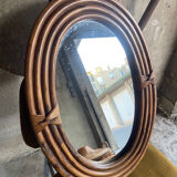 Vintage rattan oval mirror, 54x39 cm