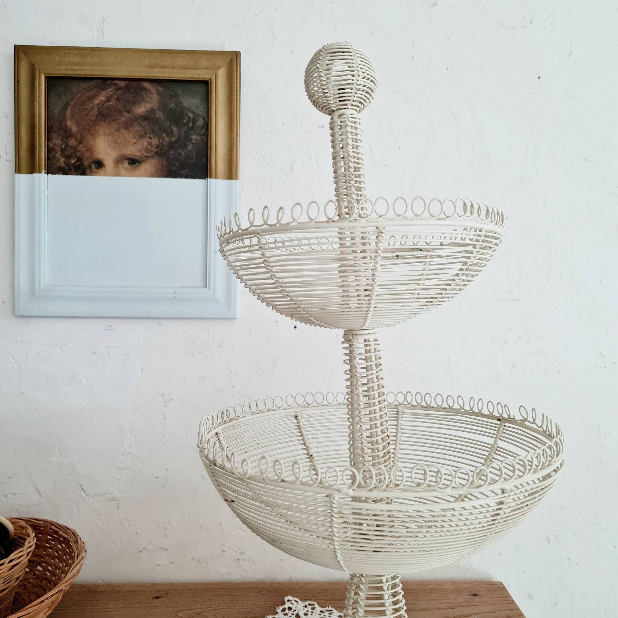 White metal fruit basket - old display