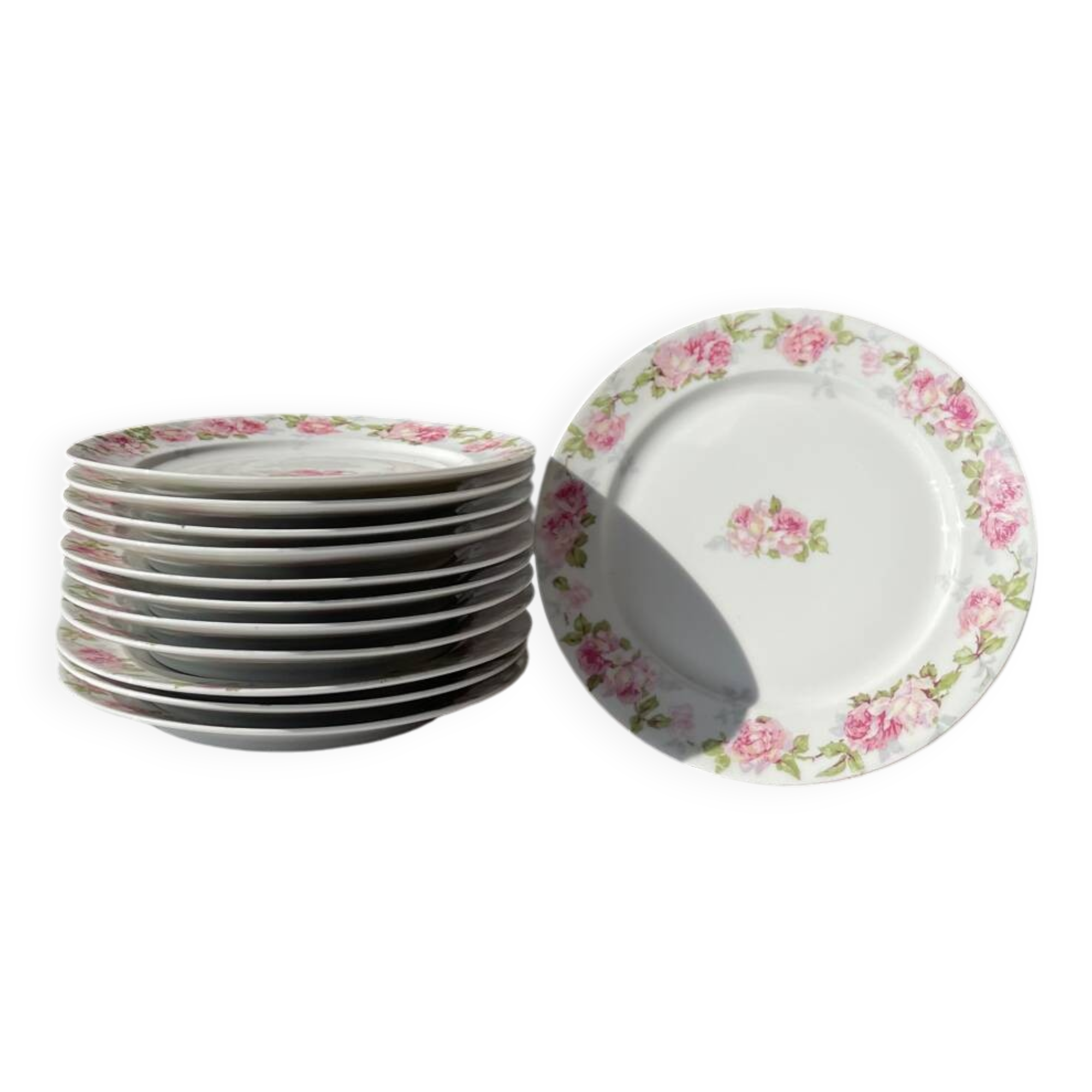 Lot de 11 petites assiettes fleuris, Théodore Haviland, Limoge.