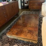 70s coffee table in brass and elm burl