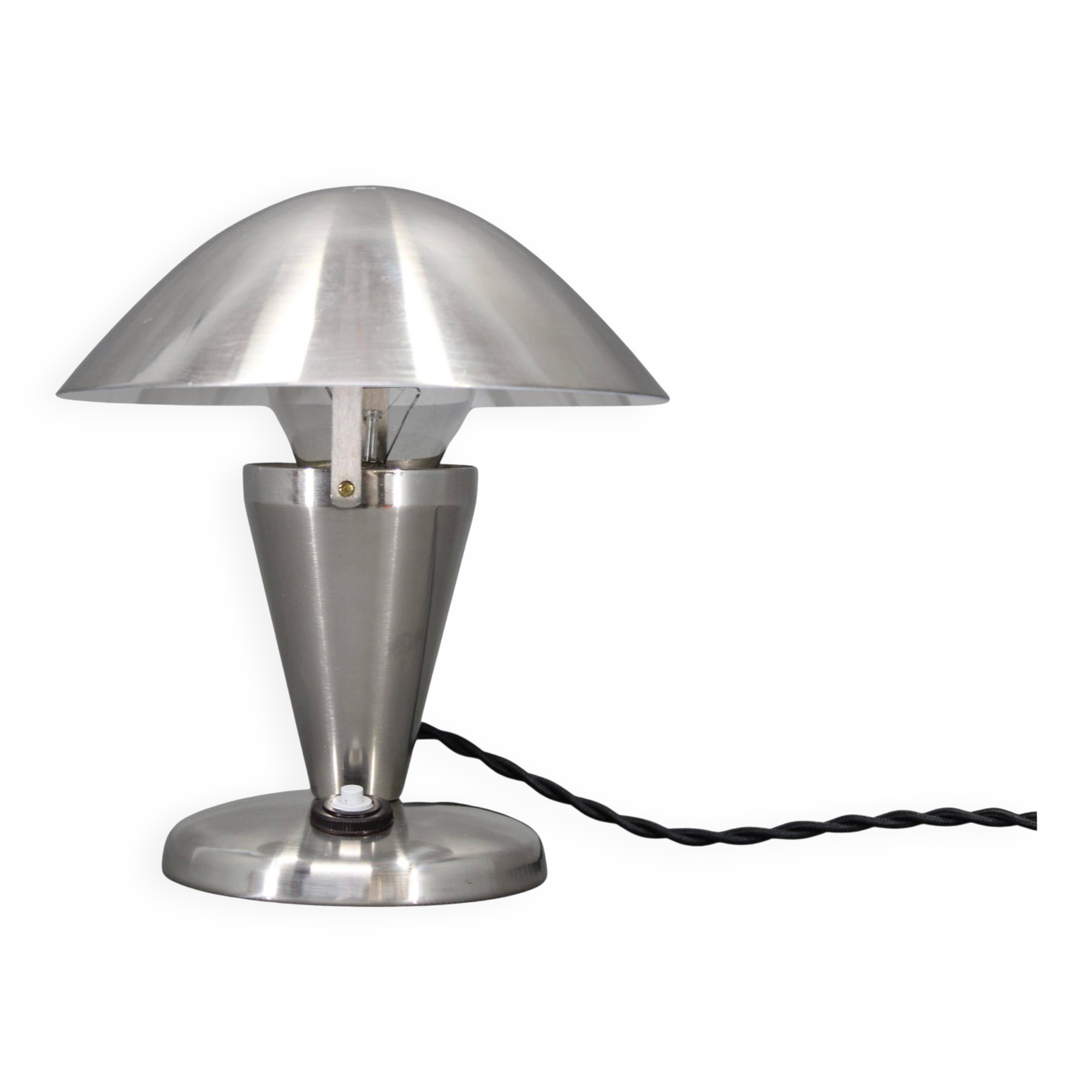 Czechoslovak Art Deco chrome table lamp with metal shade, 1930s