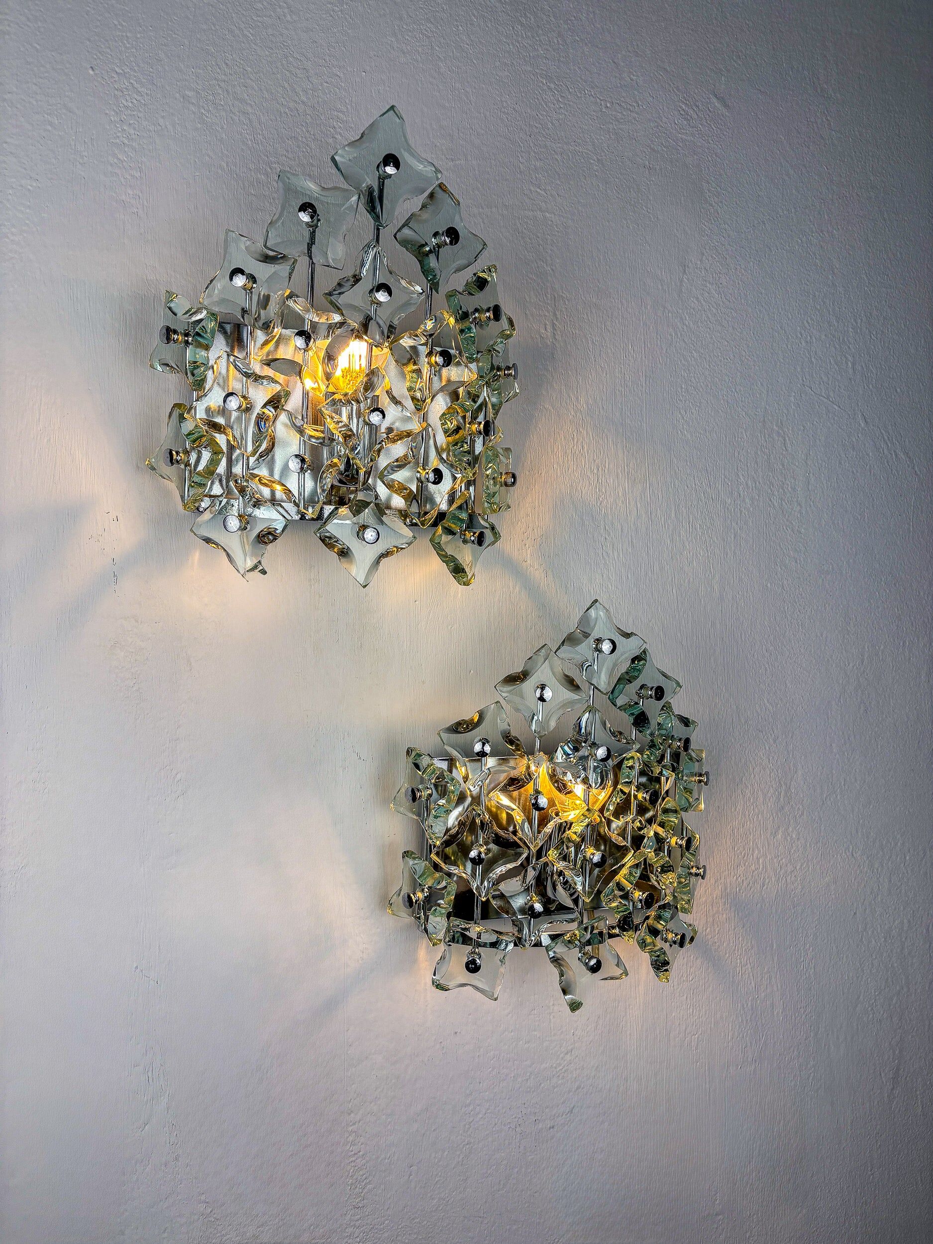 Pair of Murano cut glass wall sconces, Italy, 1970s