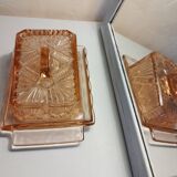 Pink glass butter dish