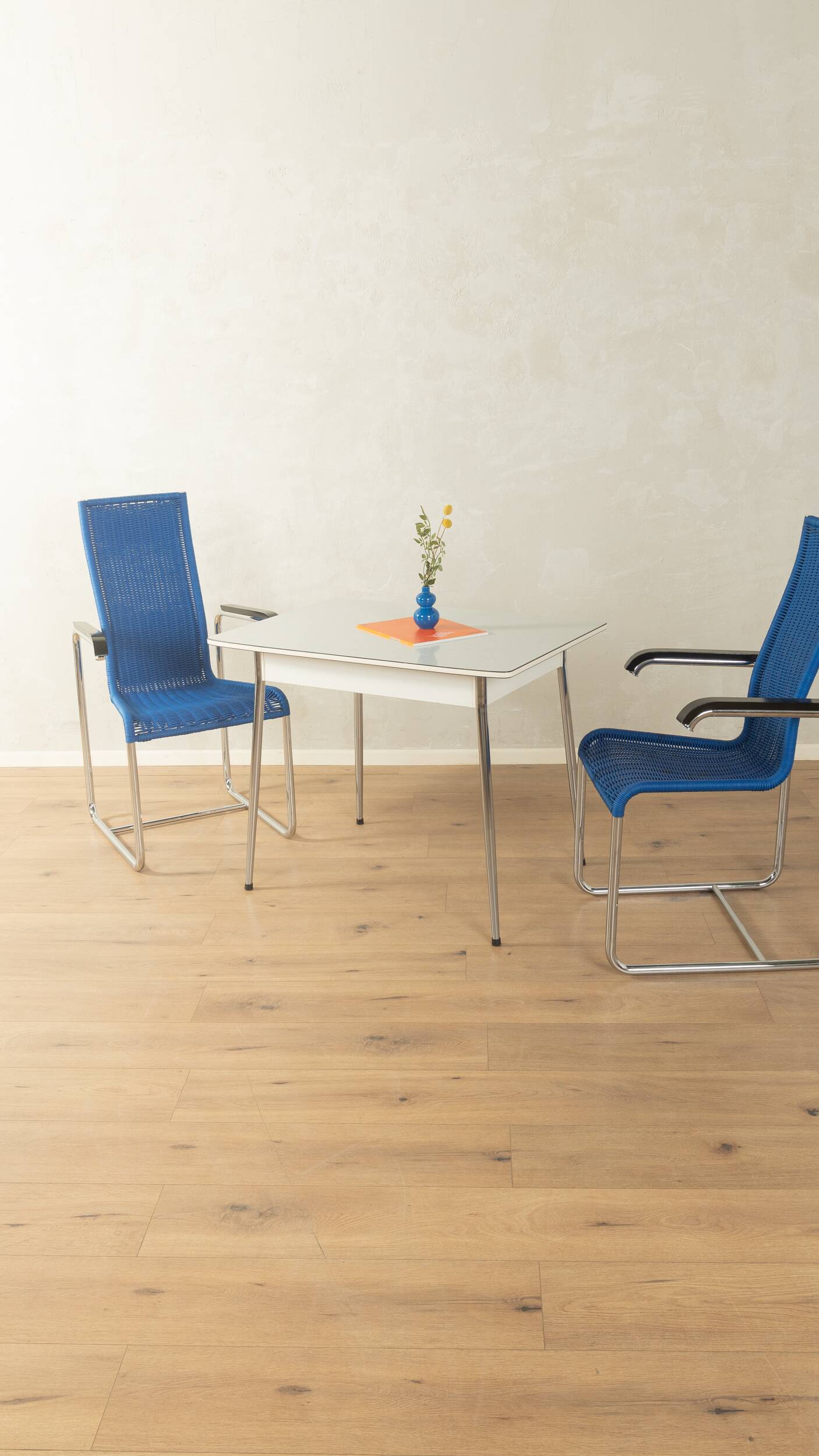 Vintage kitchen table with light grey Resopal and chrome, 1950s