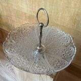 Vintage pressed glass and metal serving tray – 20th century