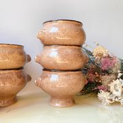 9 Vintage Emile Henry Speckled Beige Ceramic Lion Head Bowls Made in France