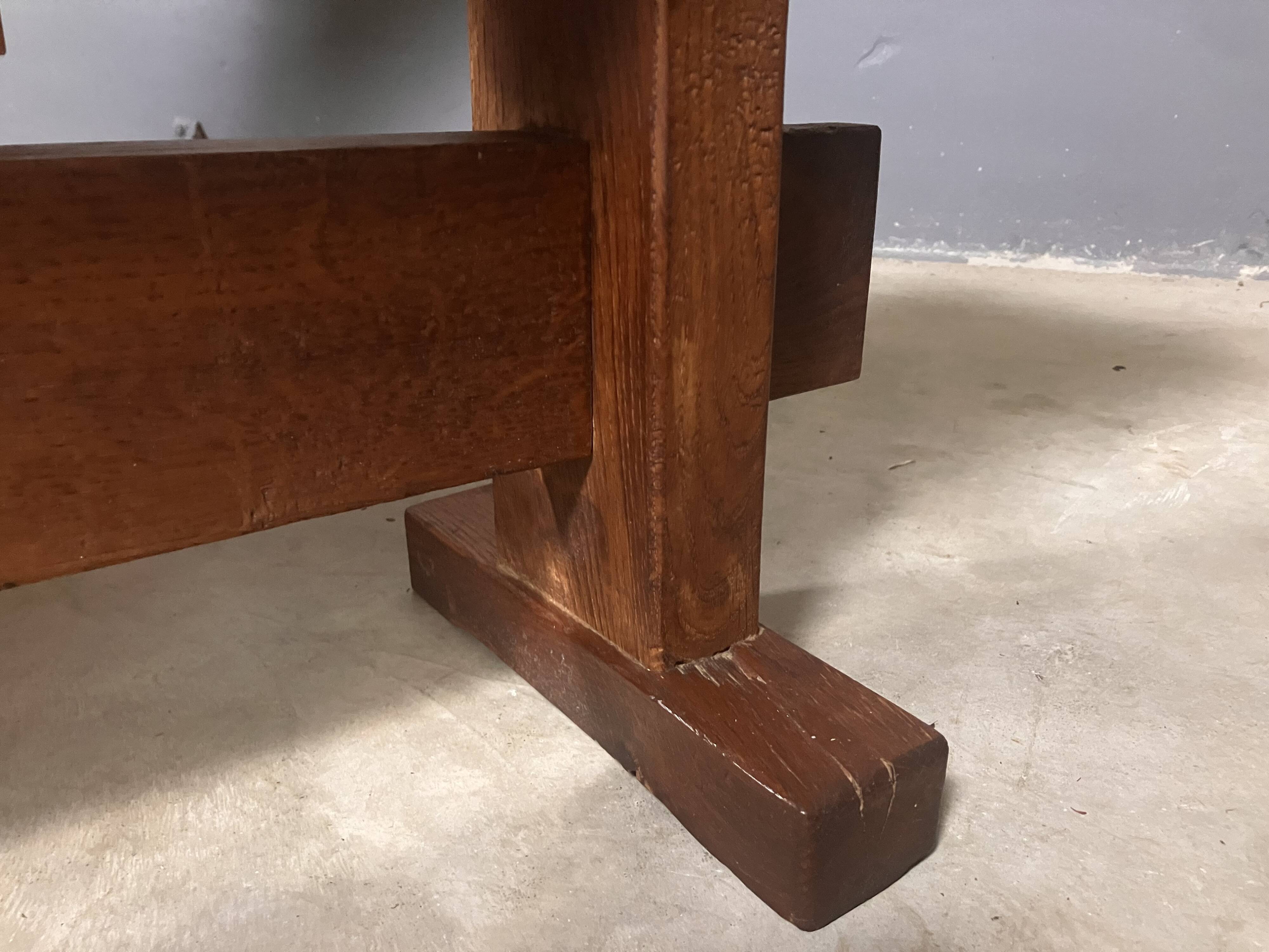 Oak dining table with 2 benches Minimalist Brutalist Wabi Sabi
