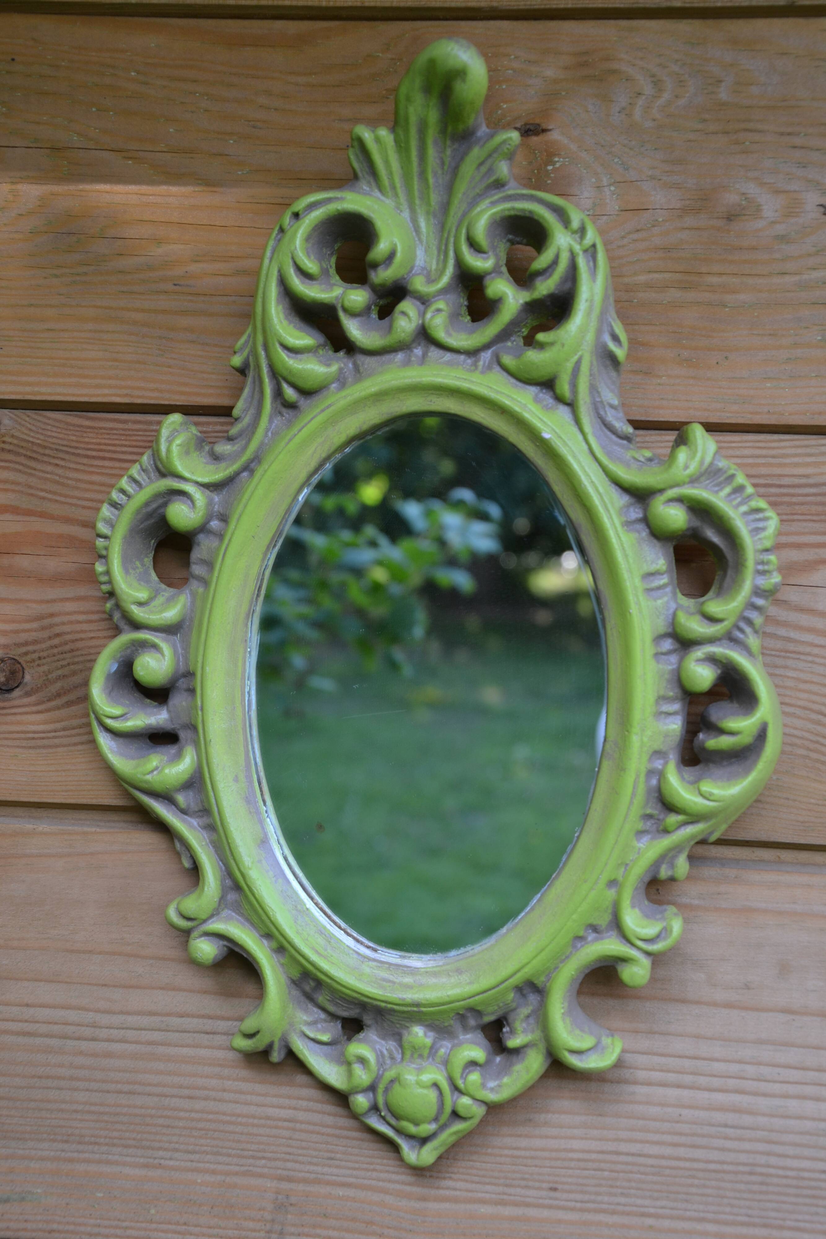 Small green wooden mirror