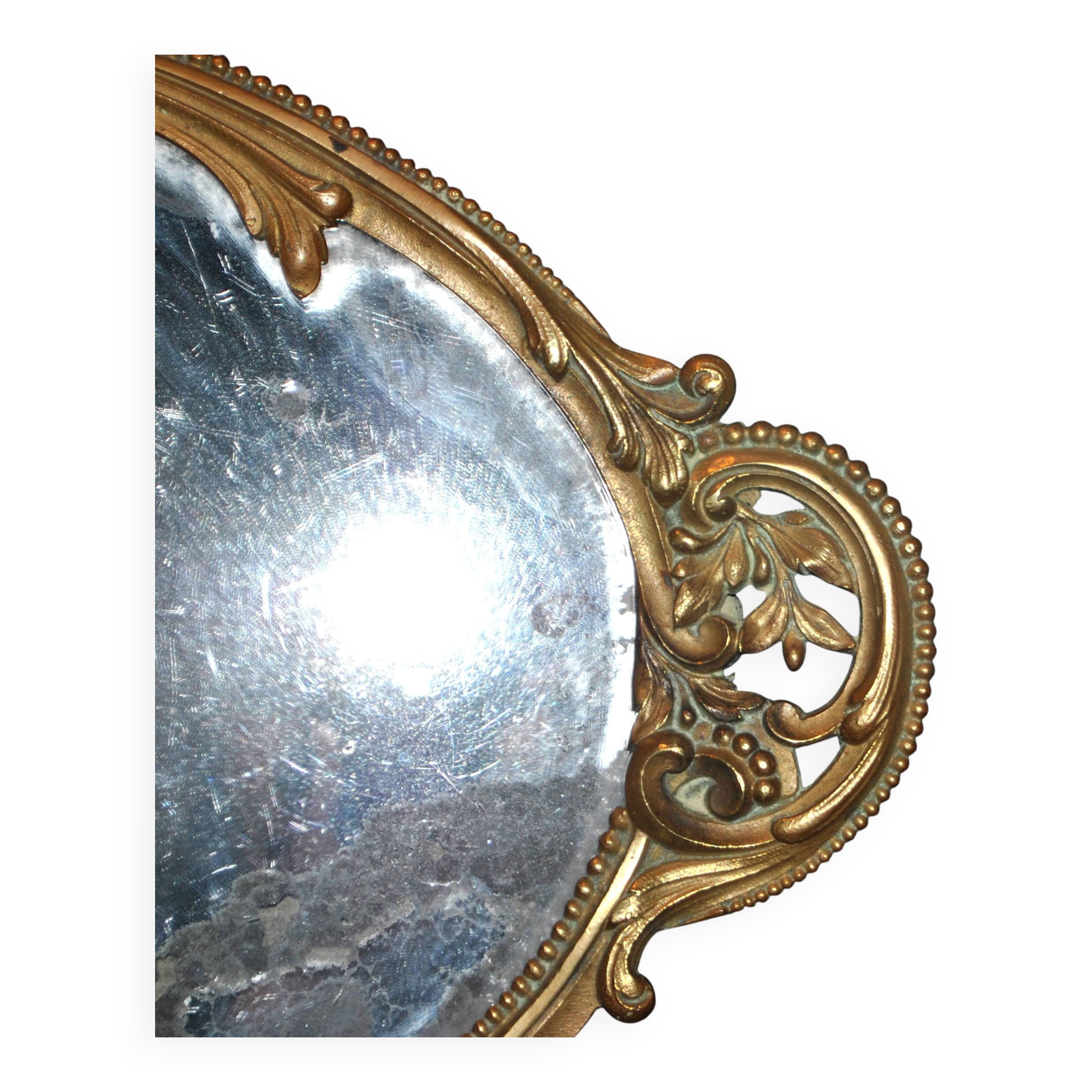 Antique mirror tray Centerpiece mainly in bronze and mercury glass