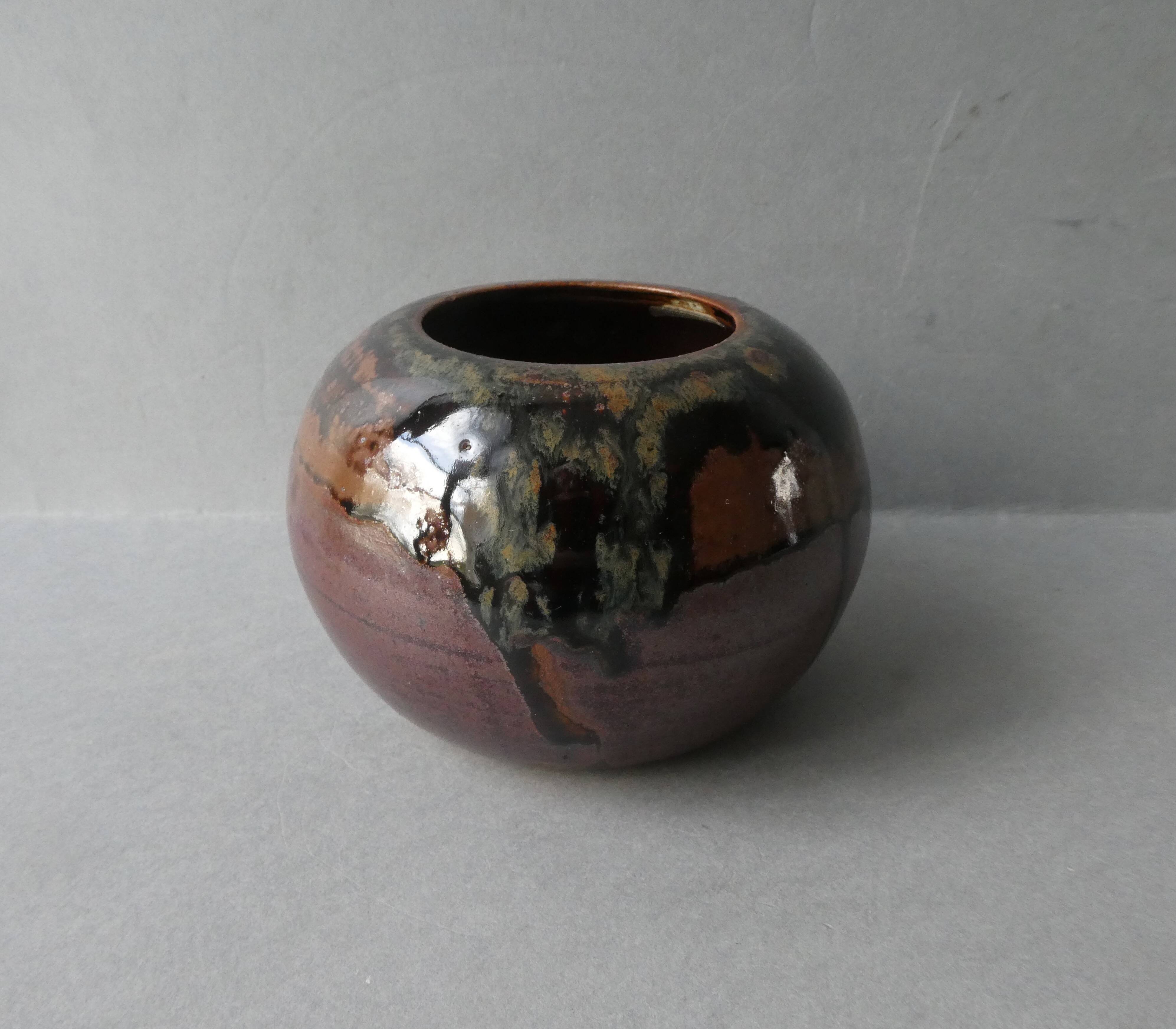 Sandstone ball vase signed Yves Remond