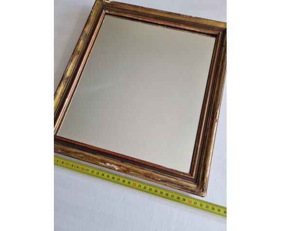 Ancien miroir rectangulaire en stuc et bois, 36 cm