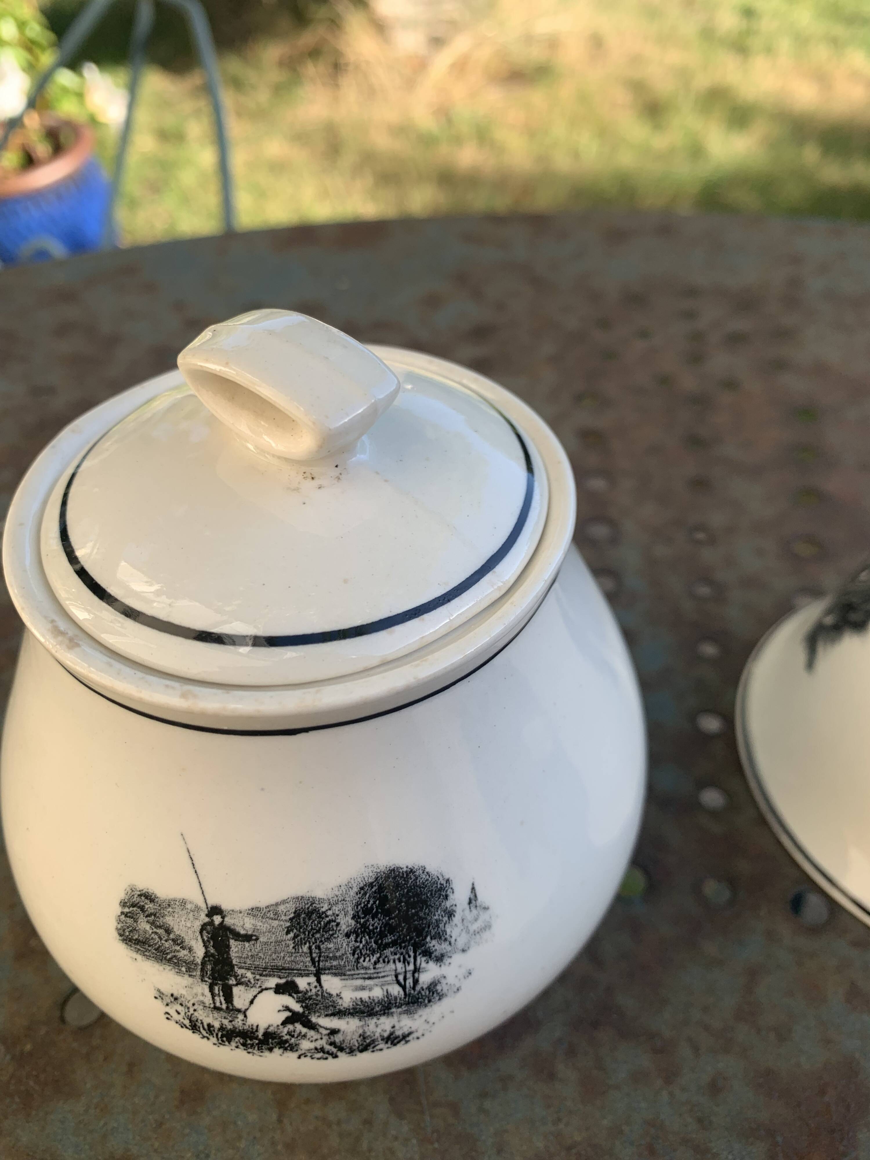 Coffee or tea service, earthenware with rustic motif, Keralux, Boch