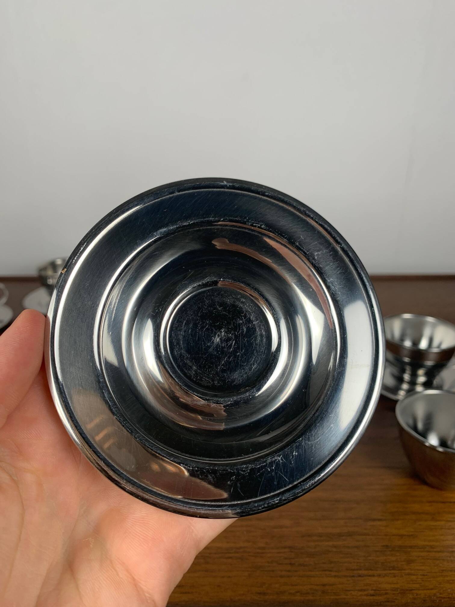 Set of 6 vintage stainless steel coffee cups, 1970