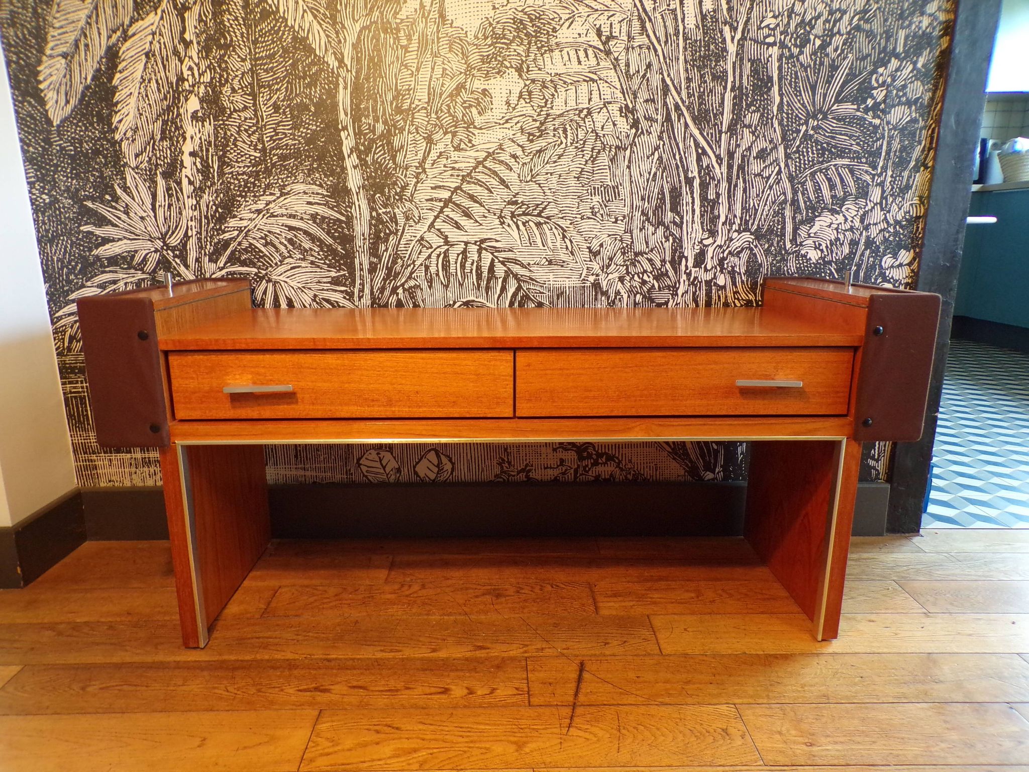 Mini enfilade teck et tissu, 2 tiroirs