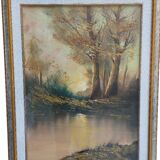 Paysage huile sur toile, fin du 20ème siècle