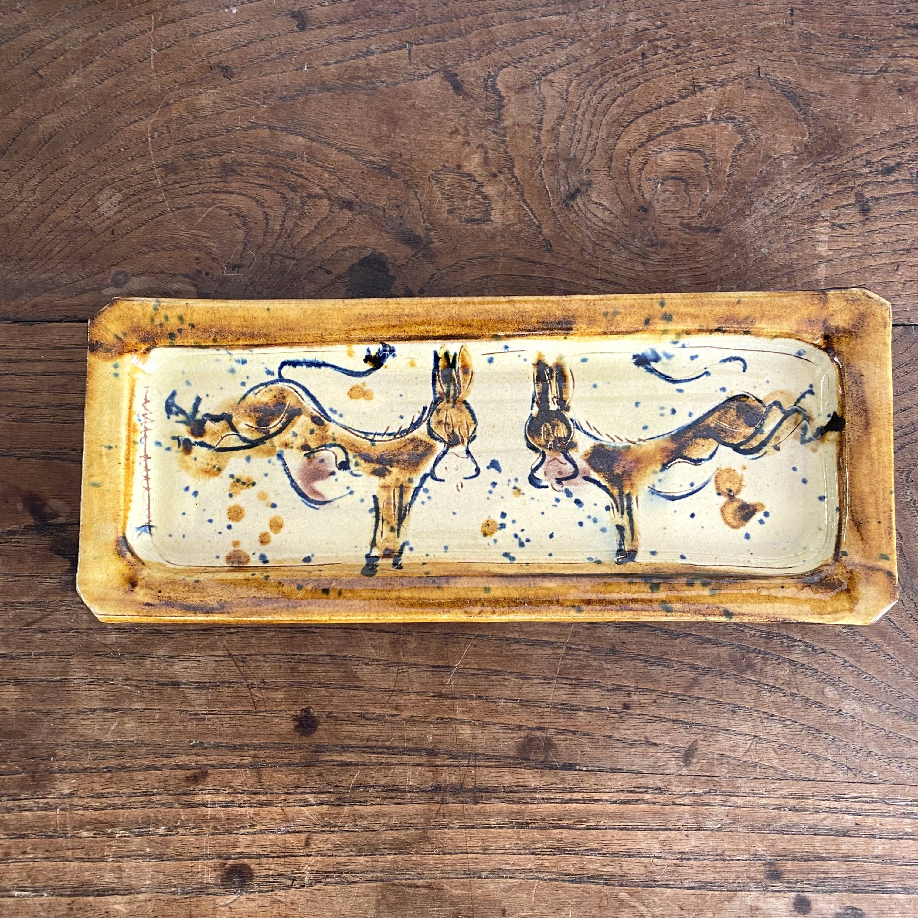 Ceramic cake dish, donkey decor, vintage crafts