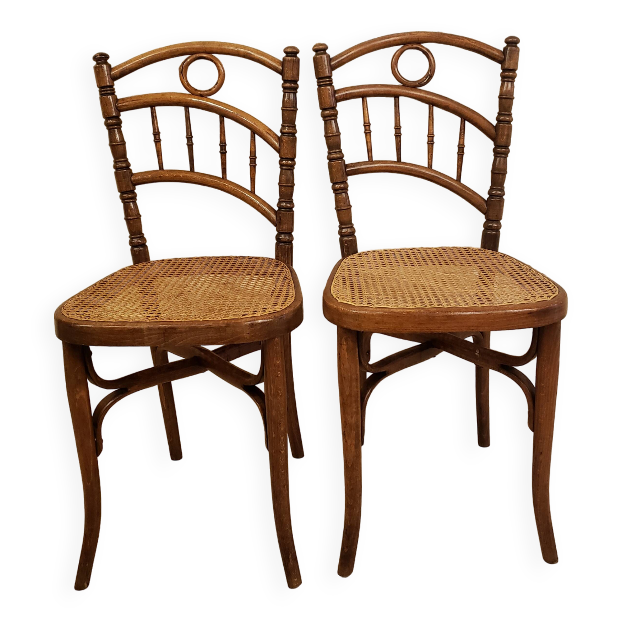 Pairs of old caned bistro chairs cambier n°229