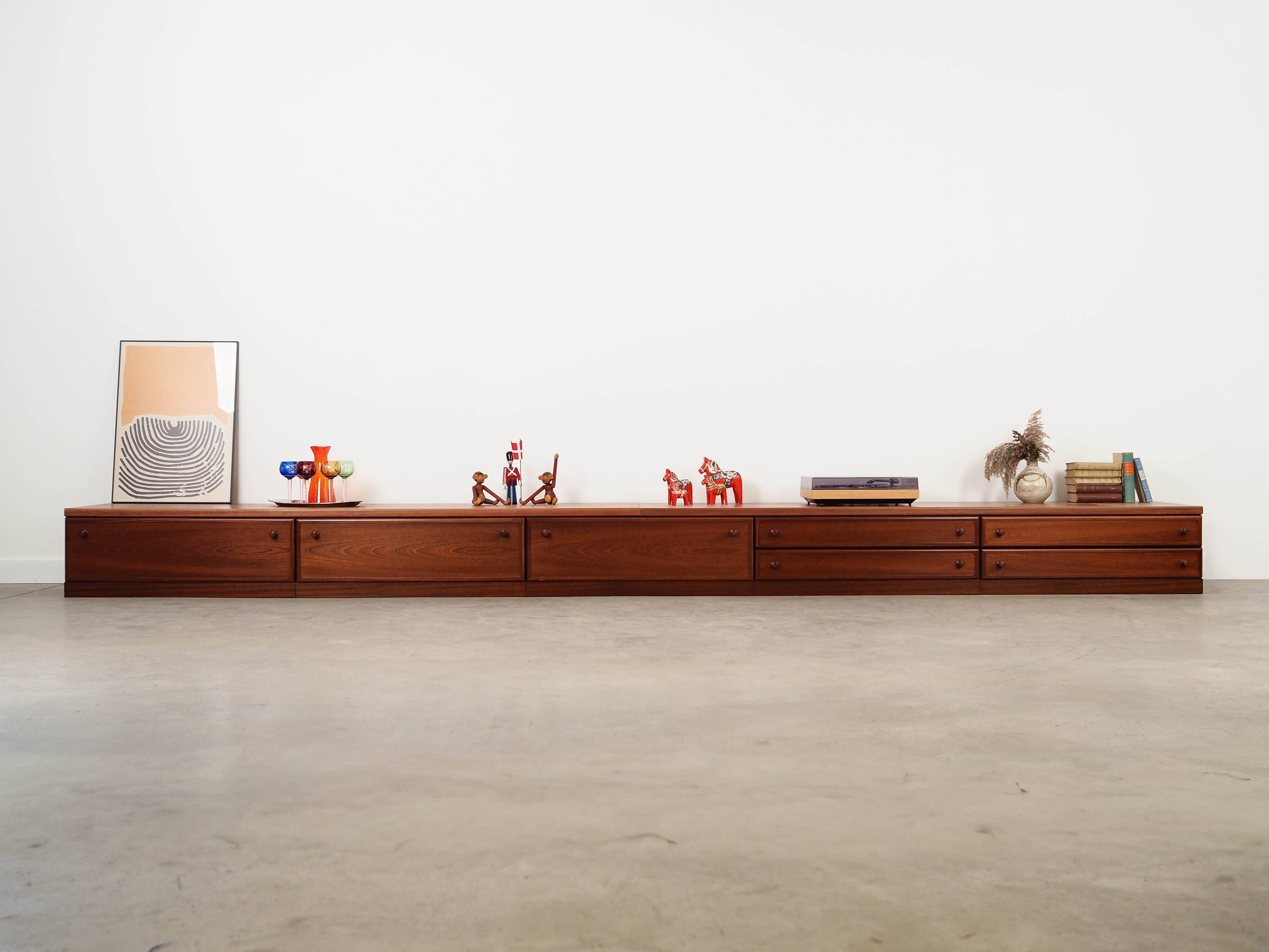 Low mahogany furniture, Danish design, 1970s, made in Denmark.