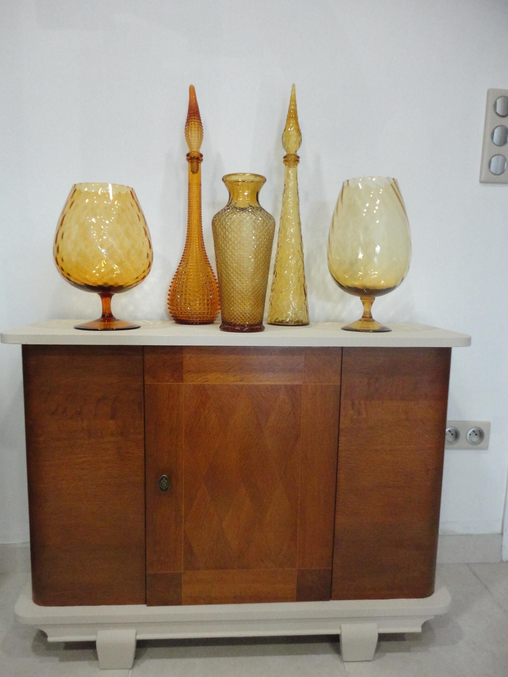 Italian "bumpy" yellow glass carafe