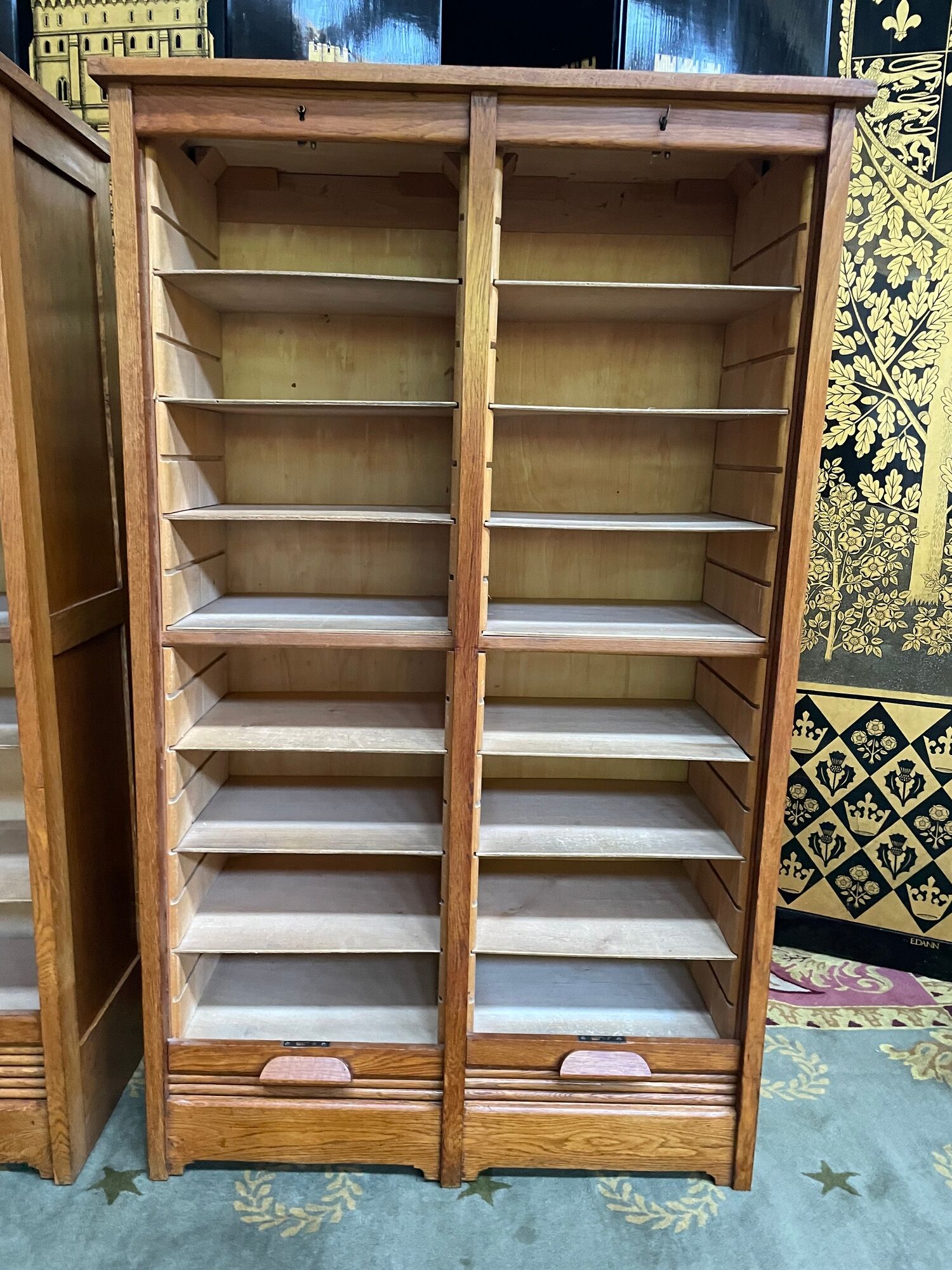 Pair of notary curtain binder furniture in oak 1950
