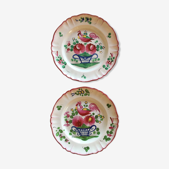 Paire assiettes motif coq faience Est