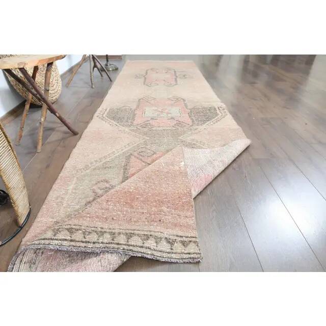 1970s Turkish Oushak Handmade Wool Cotton Orange Runner Rug 98x346