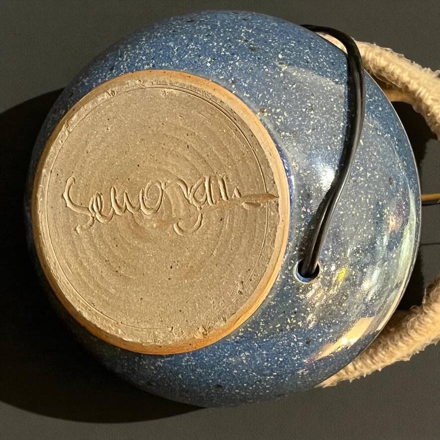 Vintage stoneware lamp by Colette Houtmann, 1980, raffia rope lampshade