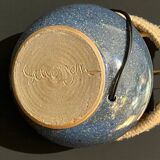 Vintage stoneware lamp by Colette Houtmann, 1980, raffia rope lampshade