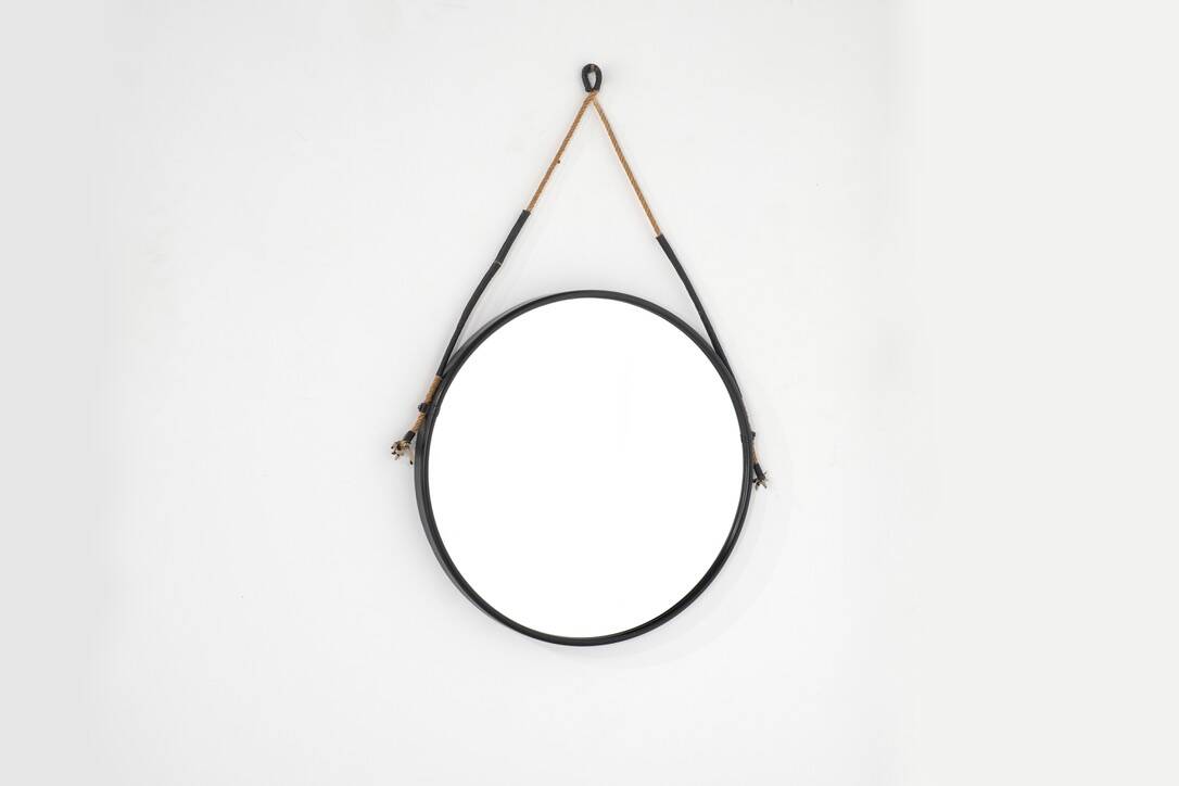 Vintage round steel mirror, Italy, 1970s.