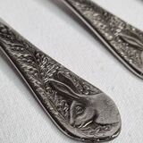 Set of six "Burgsil" stainless steel teaspoons with rabbit decoration