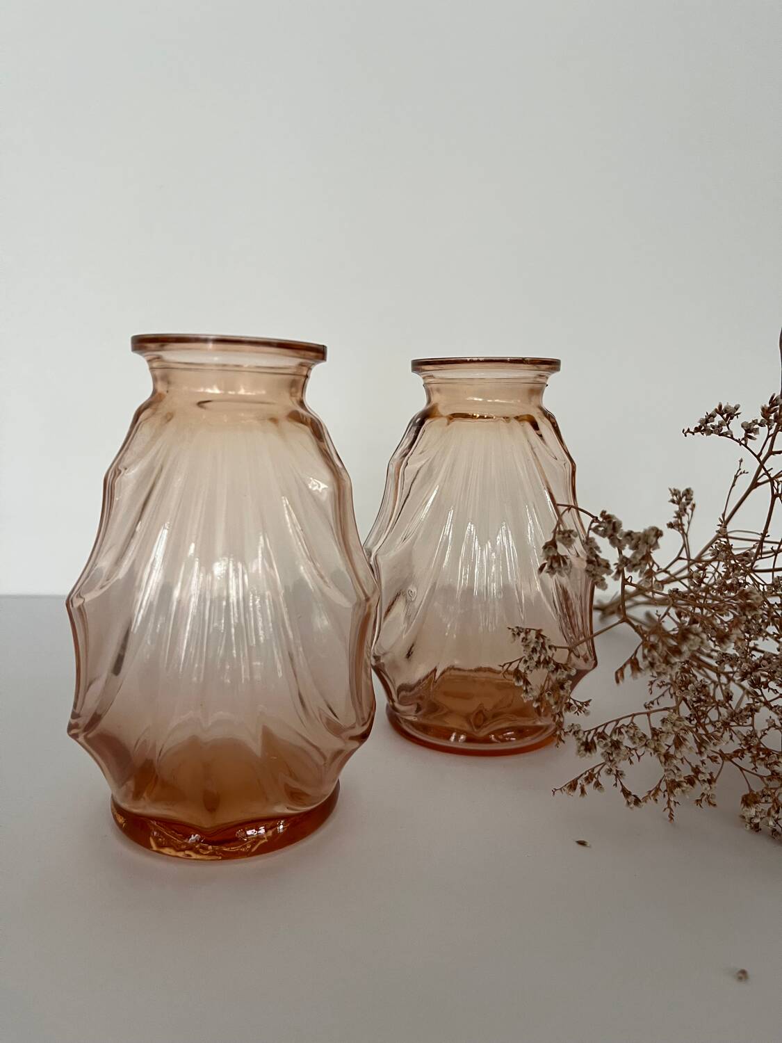 Pair of small pink glass Art Deco vases